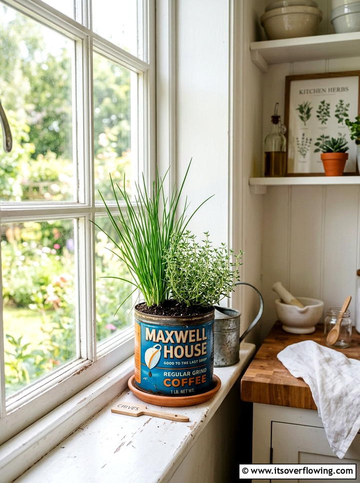 Coffee Can Window Sill Planter - 25 recycled garden ideas with self watering planters