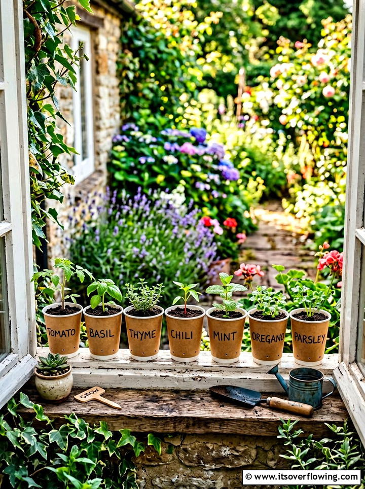 Coffee Cup Seedling Planter - 25 recycled garden ideas with seed starting trays