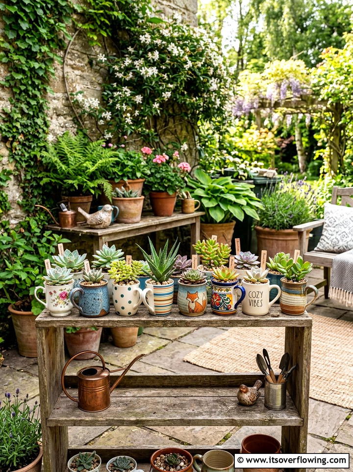 Coffee Mug Succulents - 25 reusing old things ideas for container garden