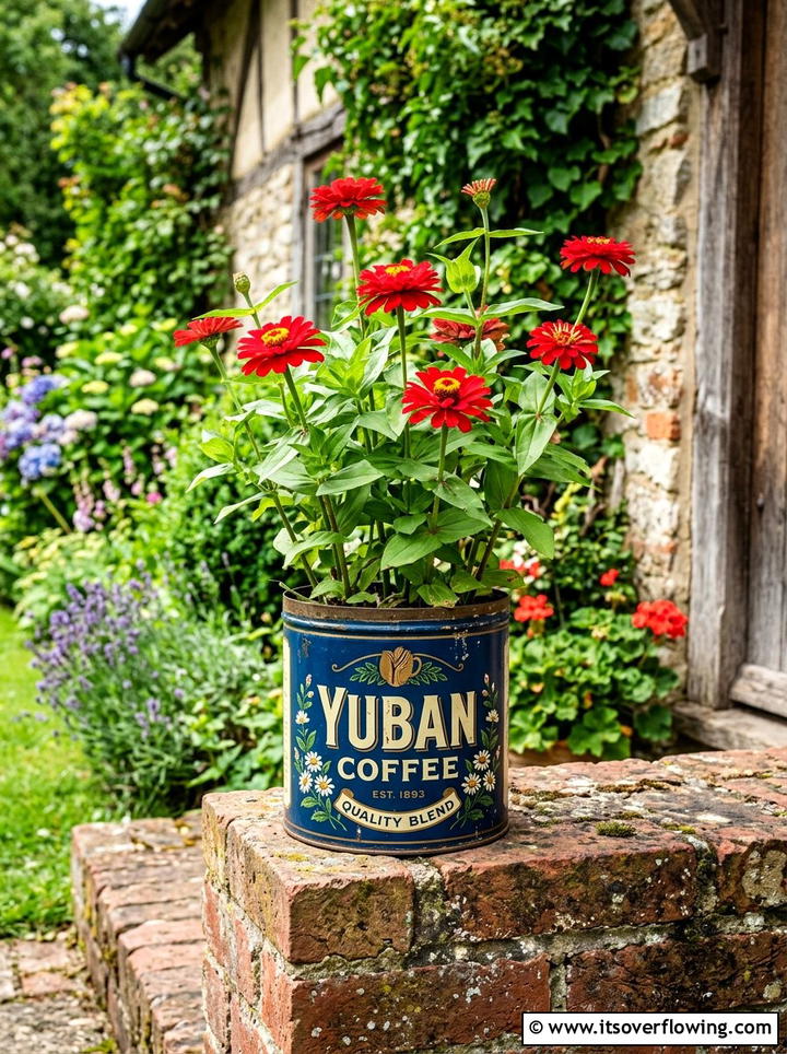 Coffee tin planter - 25 recycled garden ideas for school projects