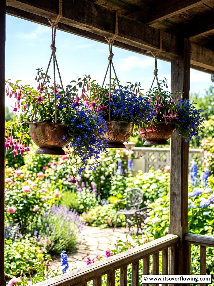 Colander Hanging Basket - 25 reusing old things ideas for flower garden