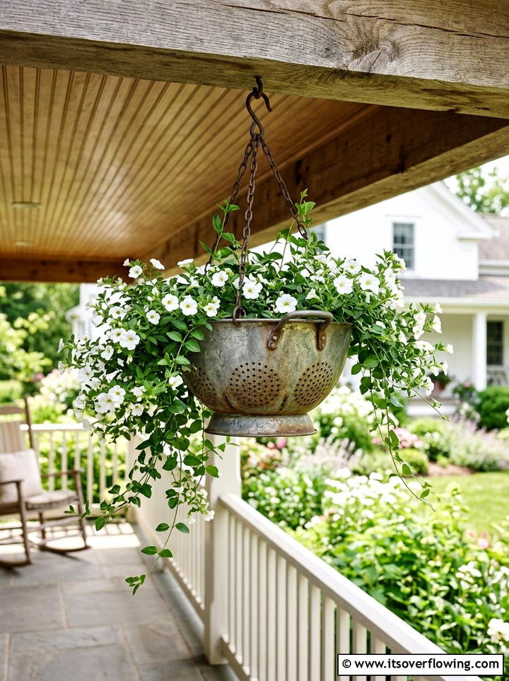 Colander Hanging Basket - 25 upcycled garden ideas for year round decor