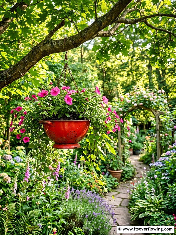 Colander Hanging Basket - 25 recycled garden ideas diy