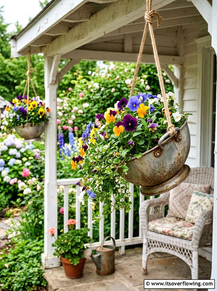 Colander Hanging Basket - 25 recycled garden ideas