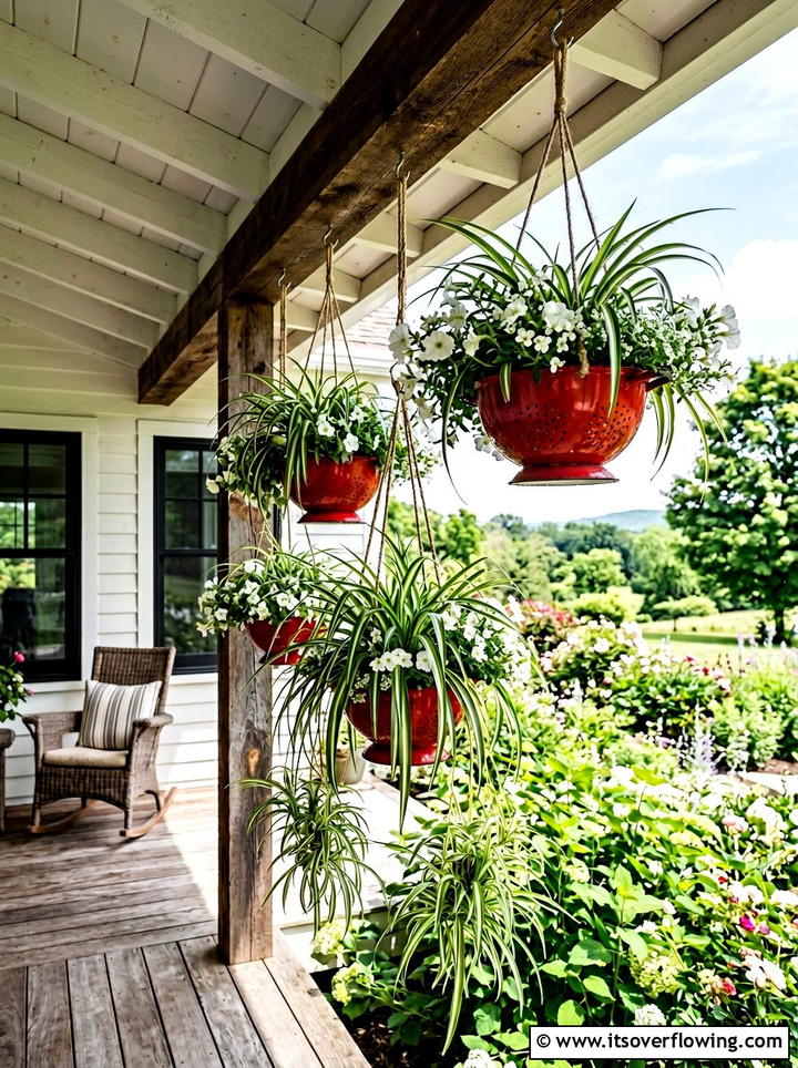 Colander Hanging Planter - 25 reusing old things ideas for front yard