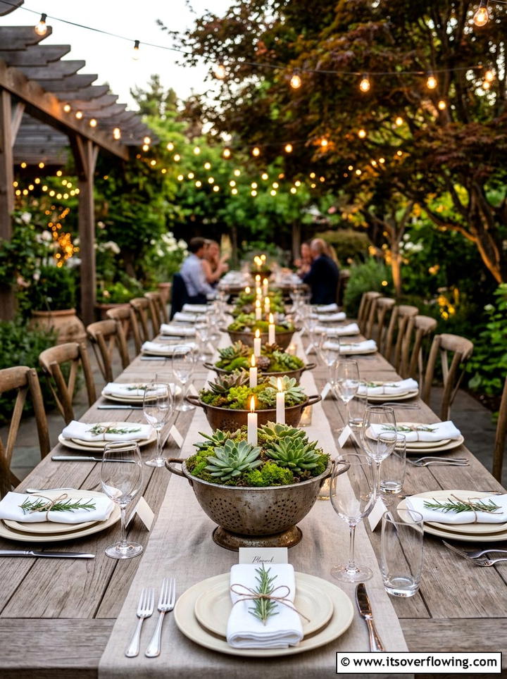 Colander centerpieces - 25 upcycled garden ideas with old colanders