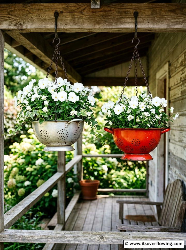 Colander hanging basket - 25 upcycled garden ideas diy