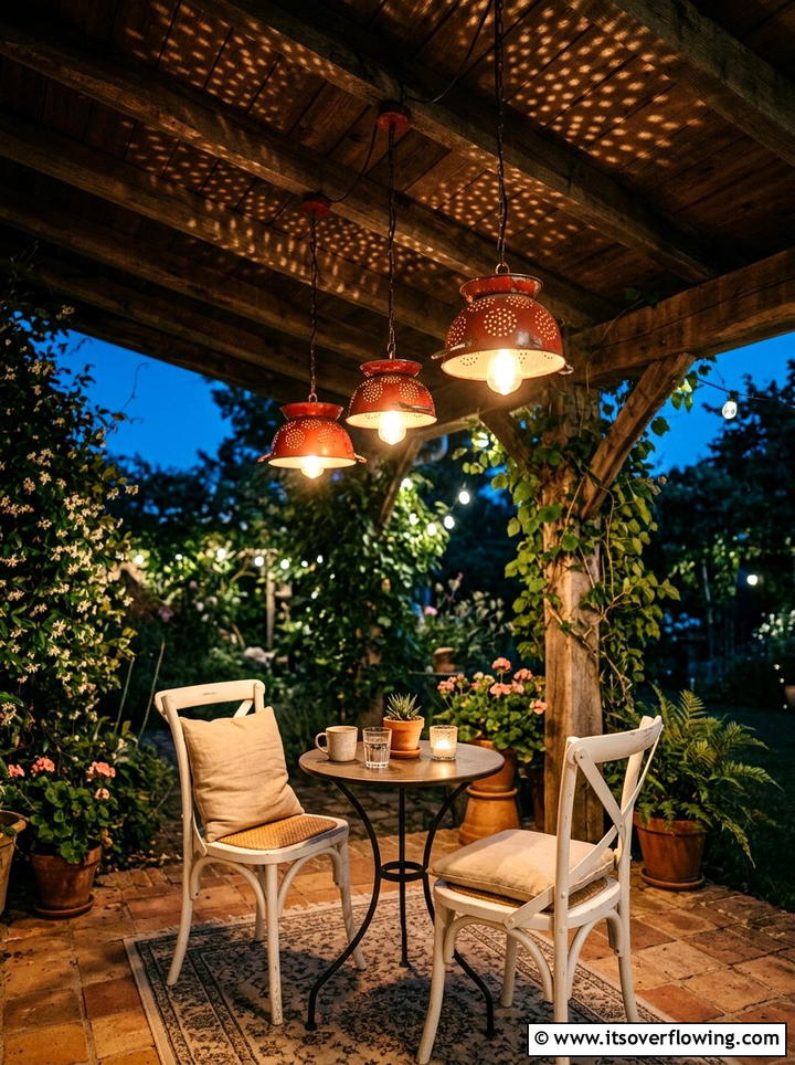 Colander pendant lights - 25 reusing old things ideas for outdoor lighting