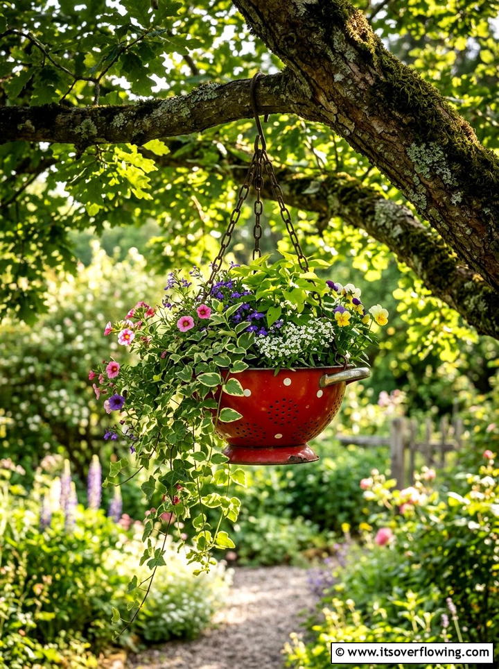 Colander planter - 25 recycled garden ideas for teachers