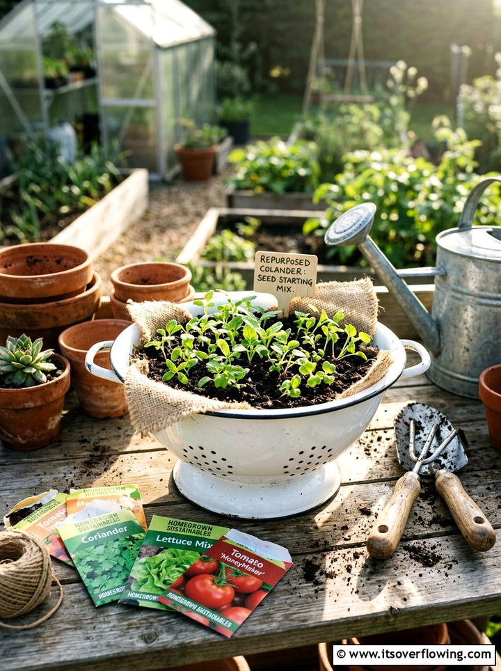 Colander seed starter - 25 upcycled garden ideas with old colanders