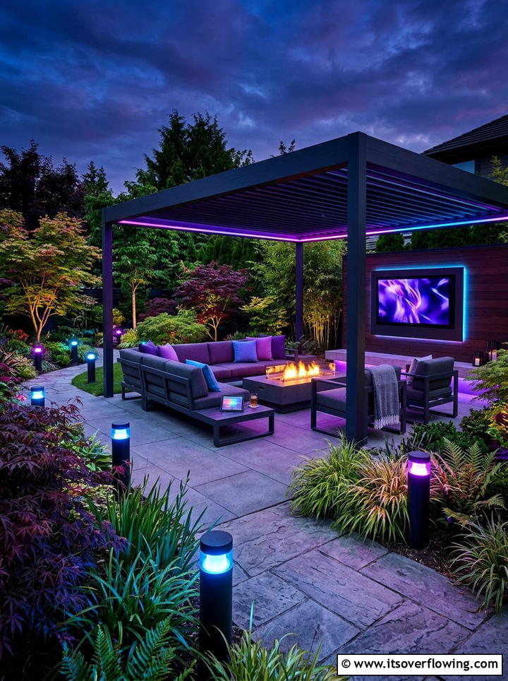 Color changing smart garden lights - 25 garden decor ideas with pathway lighting