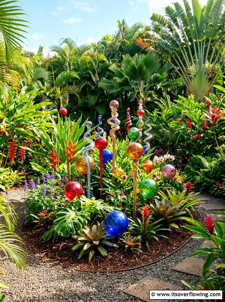 Colored Glass Garden Art - 25 garden decor ideas for tropical gardens