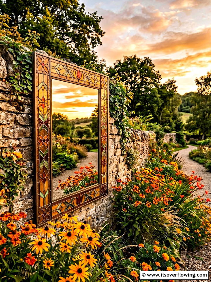 Colored Glass Garden Mirror - 25 small garden ideas with mirror tricks