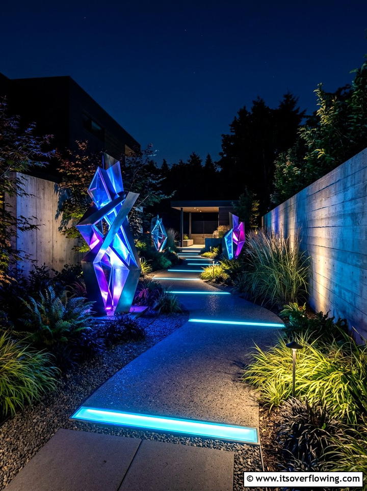 Colored LED lights for modern garden - 25 small garden ideas with lighting