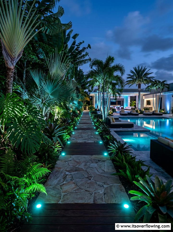 Colored LED path lighting - 25 garden ideas with pathway lights