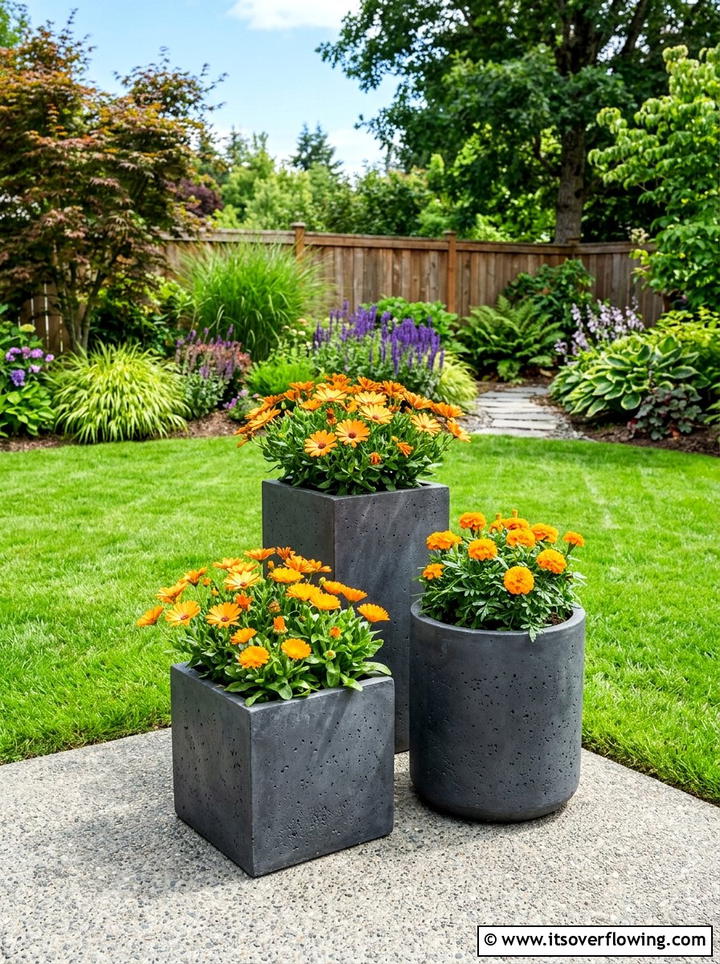 Colored concrete planter garden accent - 25 garden ideas with concrete planters