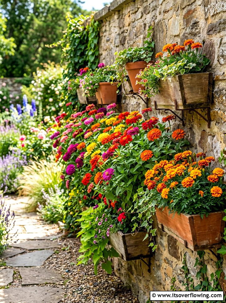 Colorful Annual Pocket Garden - 25 creative garden ideas with pocket planters
