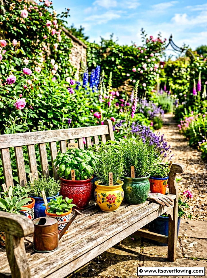 Colorful Ceramic Herb Garden - 25 garden decor ideas with ceramic planters