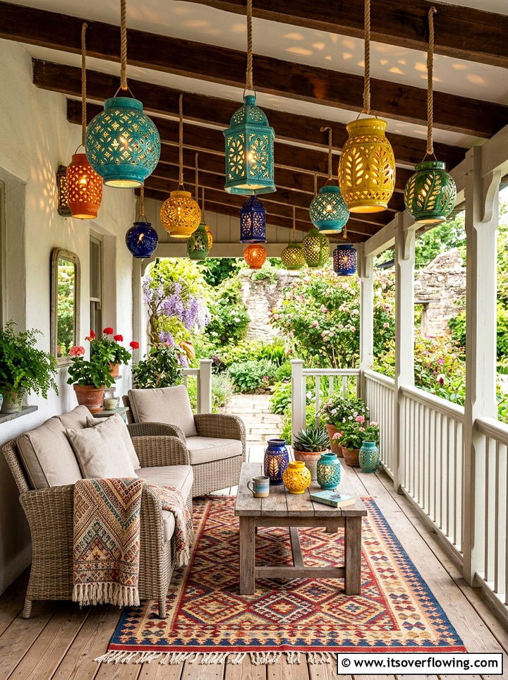 Colorful Ceramic Lanterns - 25 front porch decor ideas with lanterns