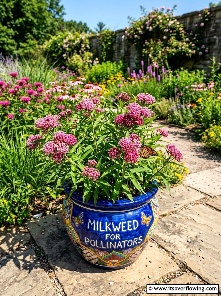 Colorful Ceramic Planter For Milkweed - 25 garden decor ideas for pollinator gardens
