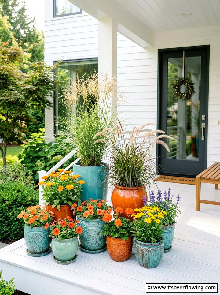 Colorful Ceramic Planters - 25 garden decor ideas with summer decor