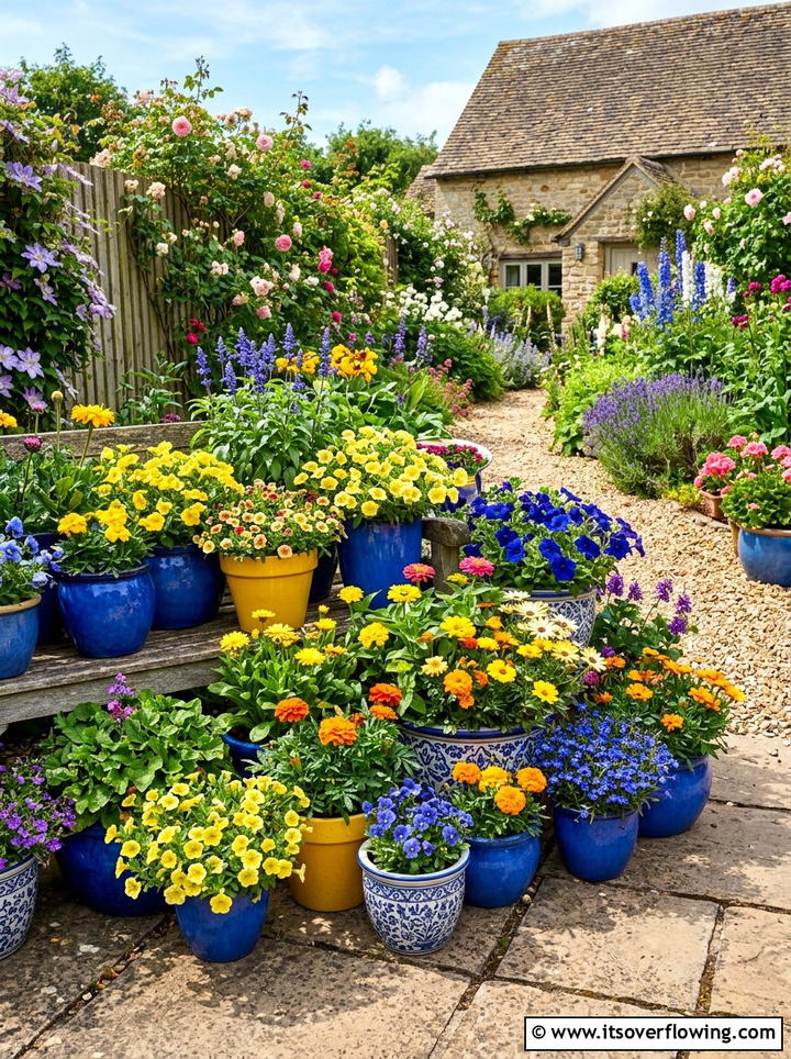 Colorful Container Garden - 25 creative garden ideas for narrow spaces
