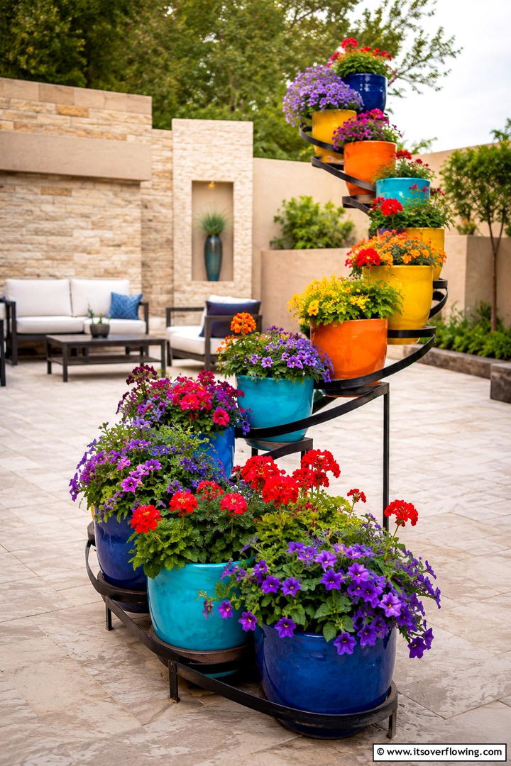 Colorful Container Spiral - 30 Spiral Garden Design Ideas for Unique Outdoor Layouts