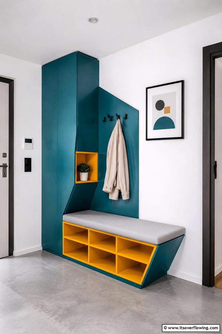 Colorful Contemporary Bench - 30 Functional Mudroom Bench Ideas for Organized Entryways