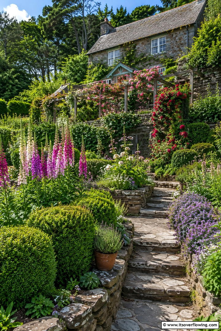 Colorful Cottage Garden Tiers - 30 Tiered Garden Ideas for Sloped Yards and Visual Interest