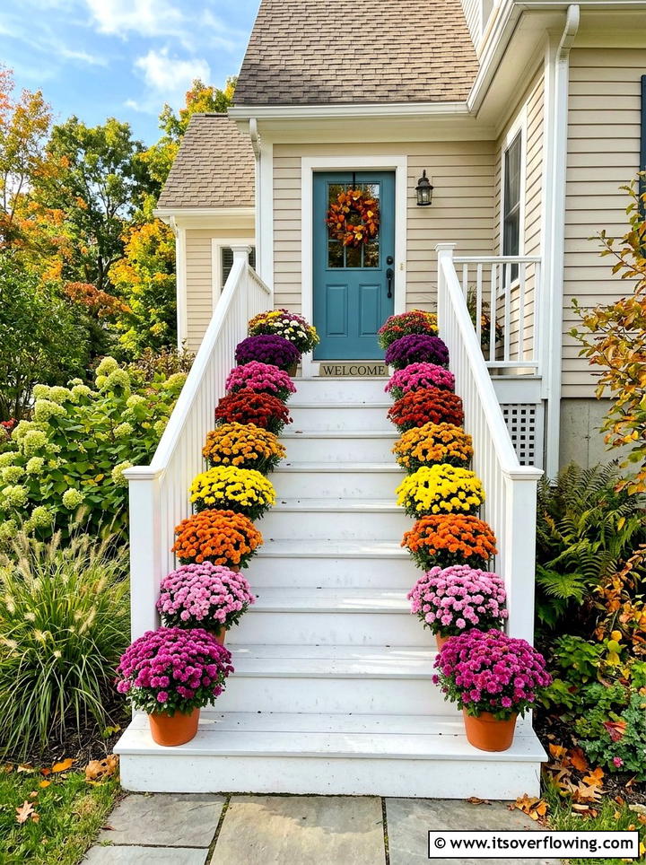 Colorful Flower Step Decor - 25 front porch ideas with flowers