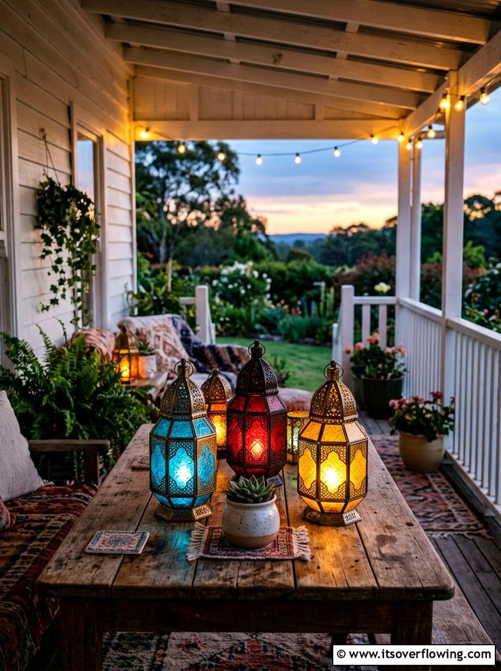 Colorful Glass Lanterns - 25 front porch decor ideas with bright colors