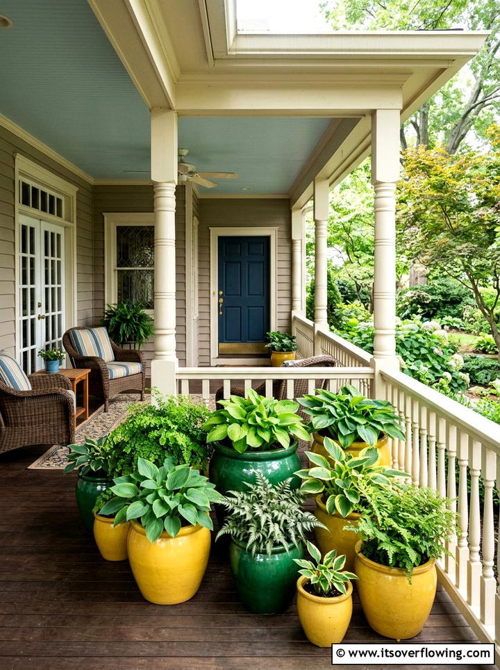 Colorful Glazed Planters - 25 front porch ideas with planters