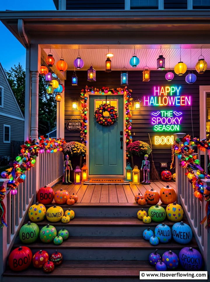 Colorful Halloween Porch - 25 front porch decor ideas for halloween