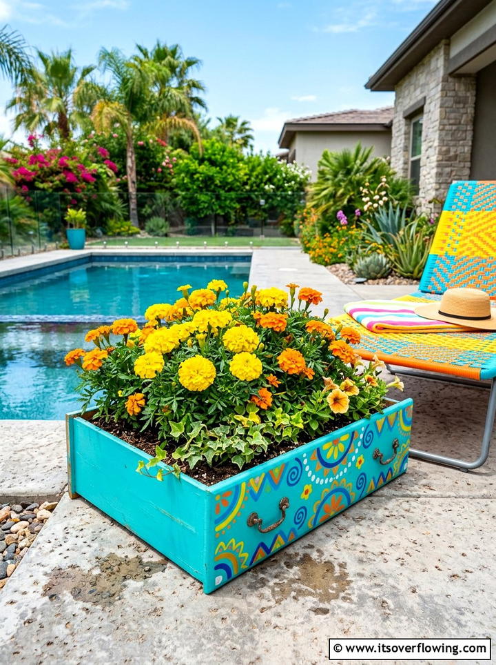 Colorful Painted Drawer Planter - 25 recycled garden ideas with old drawers