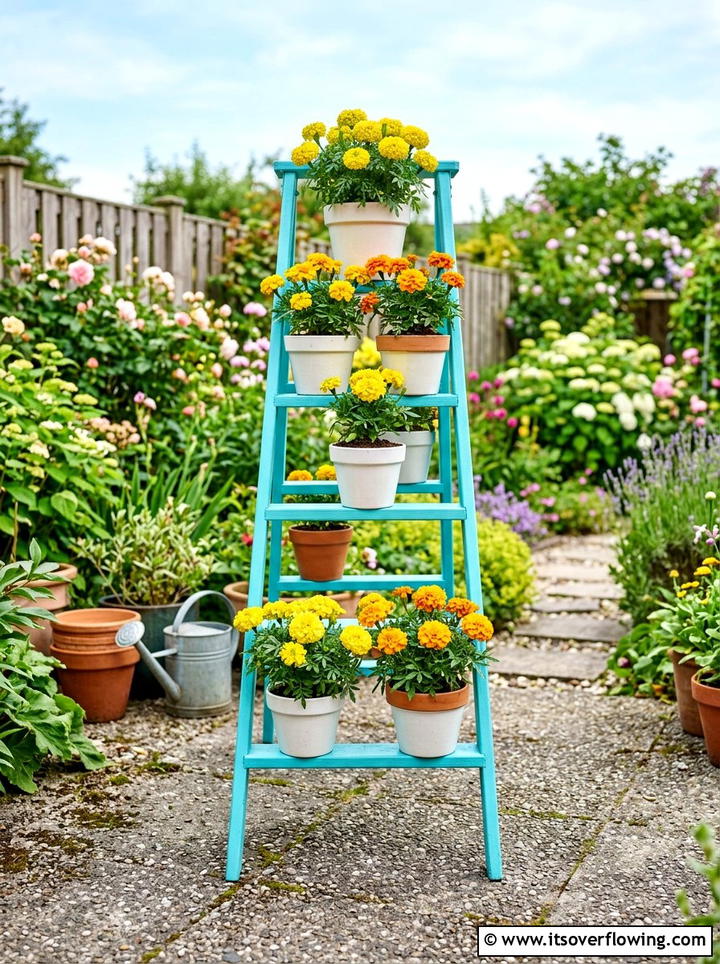 Colorful Painted Ladder Planter - 25 garden ideas with old ladders