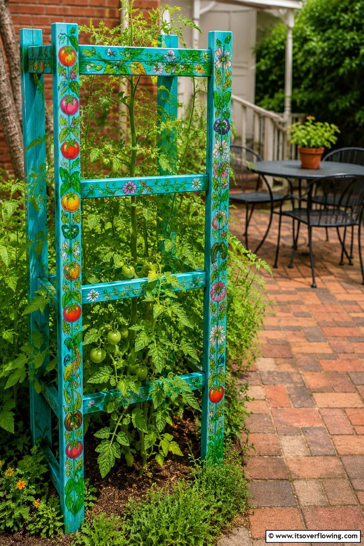 Colorful Painted Trellis - 30 Tomato Trellis Ideas for Healthy & Space-Saving Gardens