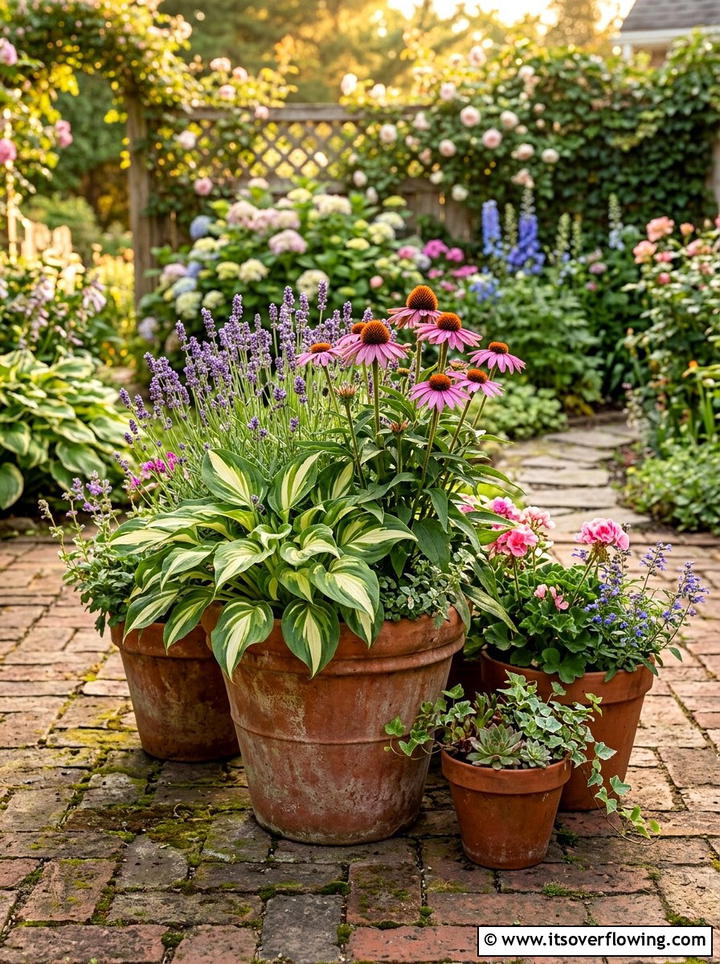 Colorful Perennial Pot - 25 backyard ideas with container garden