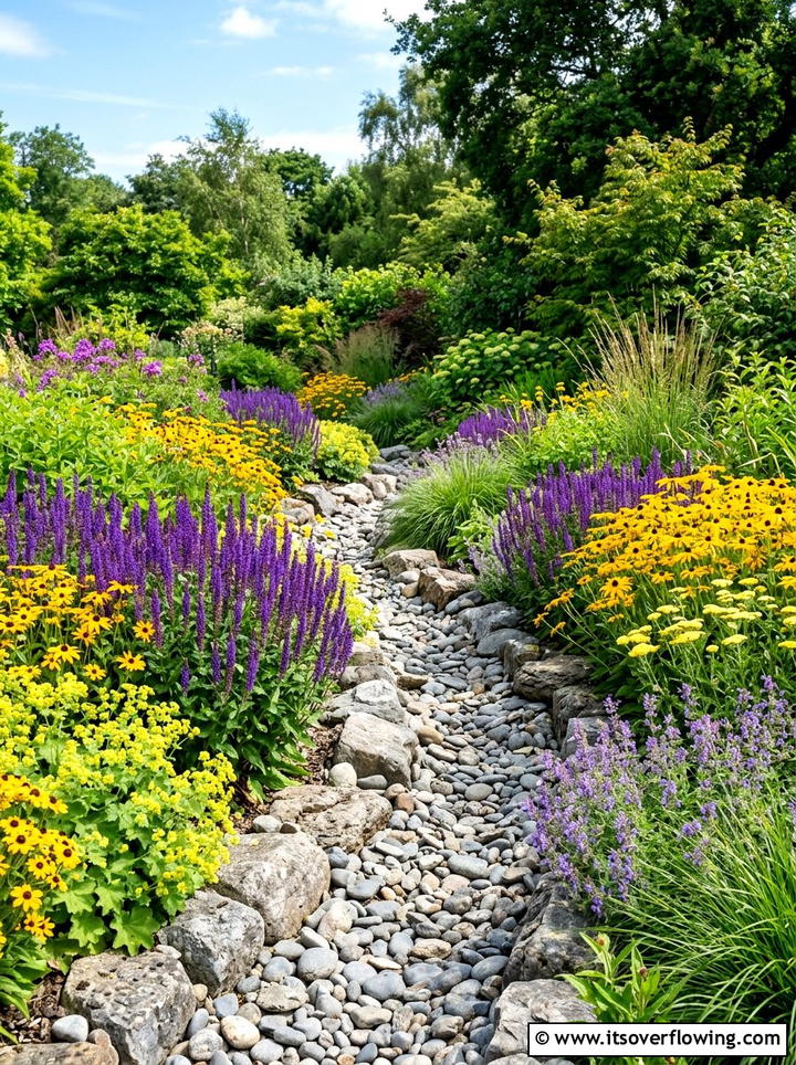 Colorful Perennials Near Dry Creek - 25 backyard ideas with dry creek bed