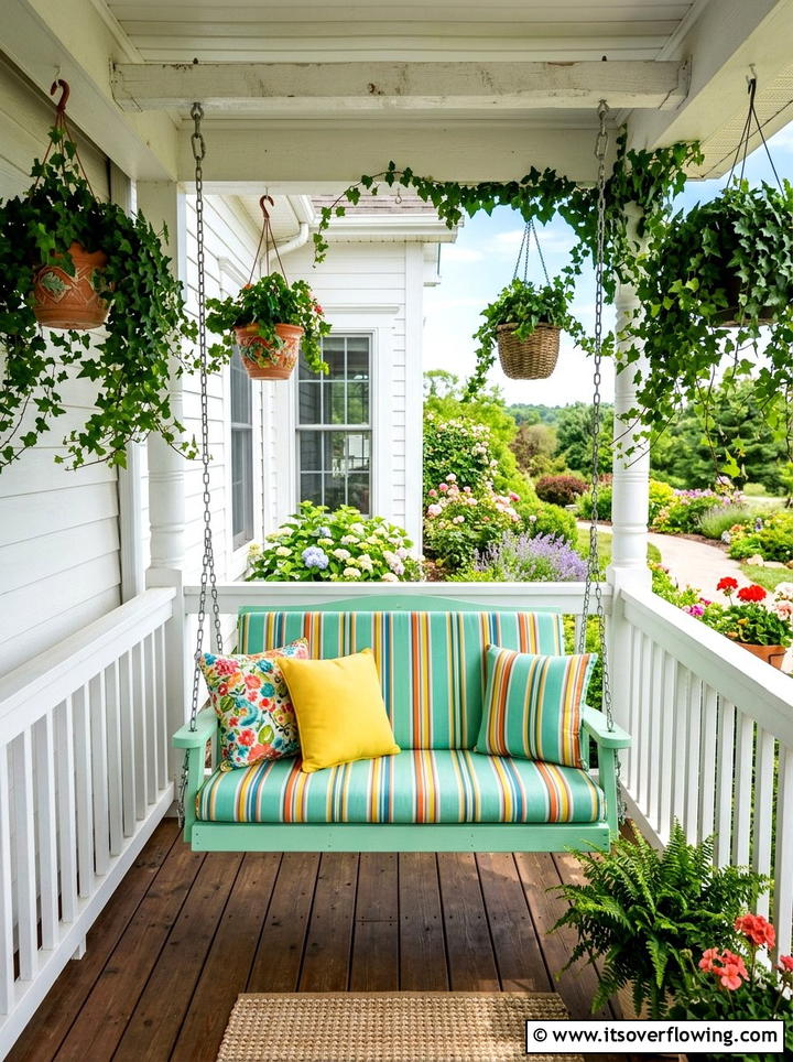 Colorful Porch Swing - 25 front porch decor ideas with bright colors
