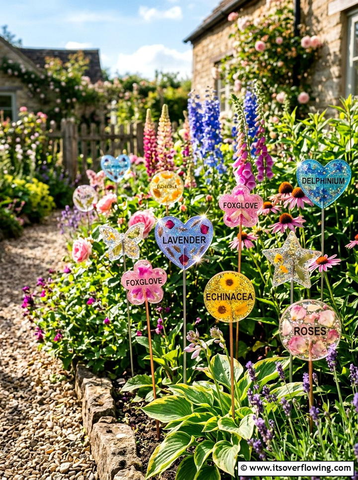 Colorful Resin Flower Markers - 25 garden ideas with plant markers