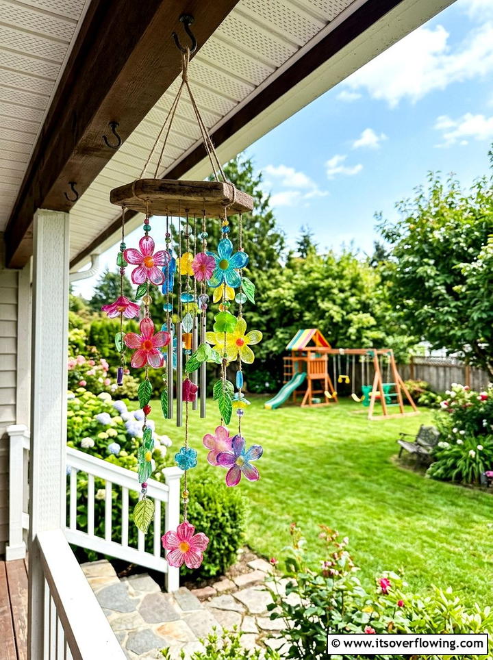 Colorful Resin Wind Chimes In Backyard - 25 garden decor ideas with wind chimes