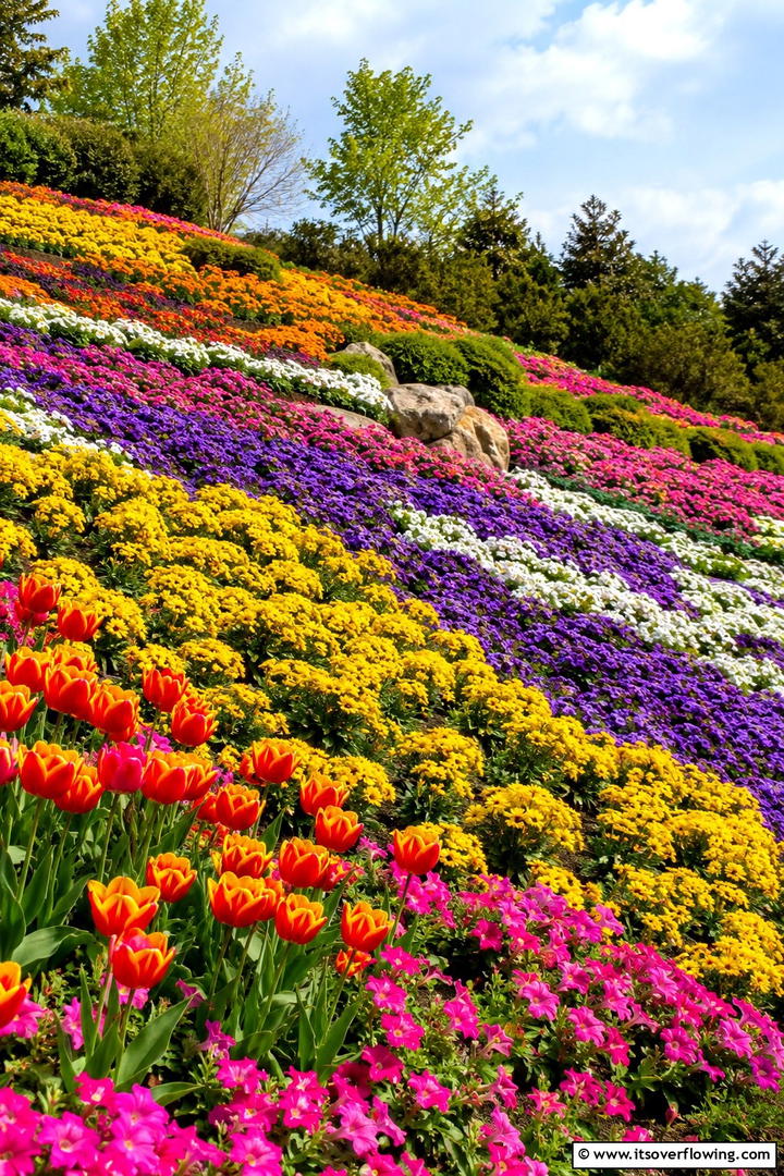Colorful Seasonal Slope Garden - 30 Sloped Garden Ideas to Transform Challenging Yards
