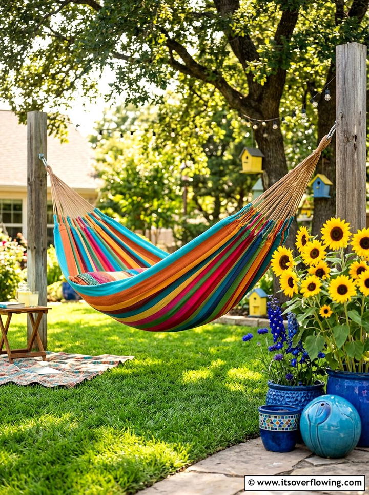 Colorful Striped Hammock - 25 garden decor ideas with hammocks
