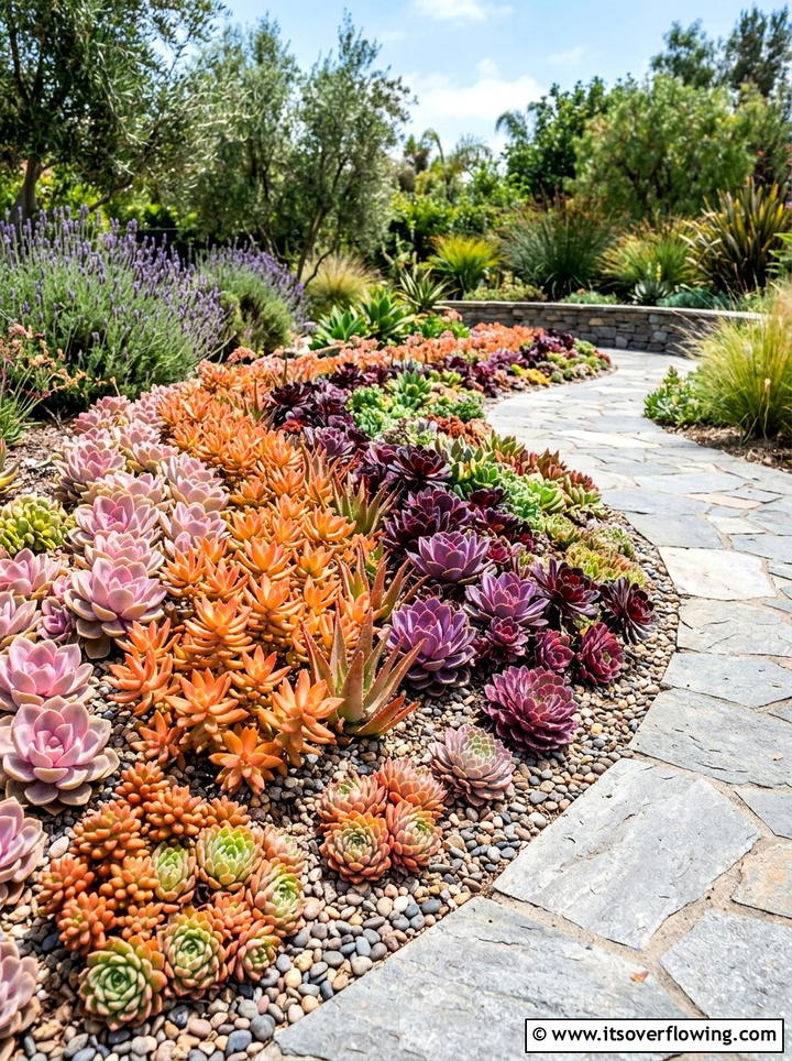 Colorful Succulent Bed - 25 backyard ideas with succulents