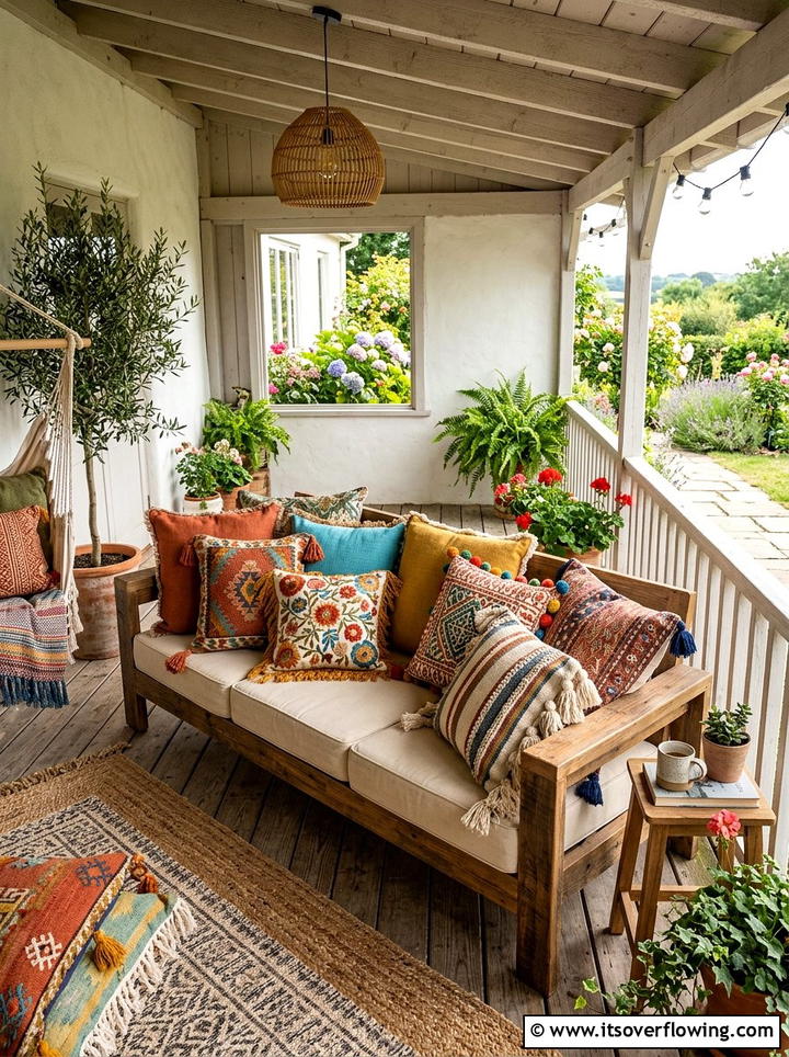 Colorful Throw Pillow - 25 front porch ideas with boho style
