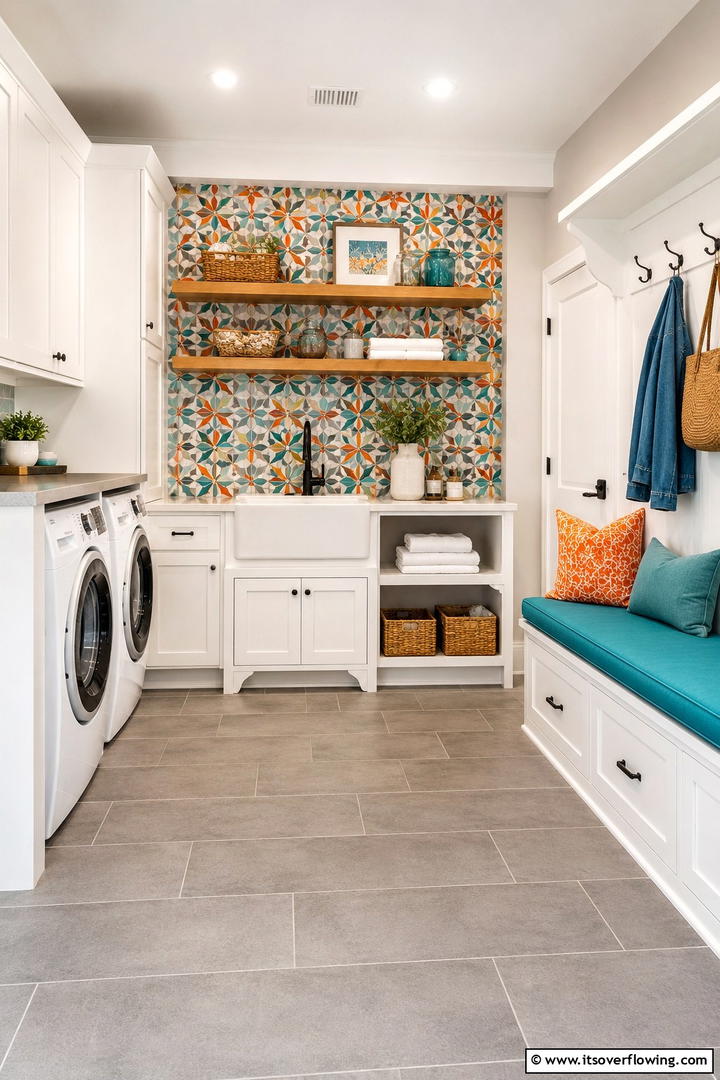 Colorful Tile Backsplashes - 30 Mudroom Laundry Room Combo Ideas for Efficient Spaces