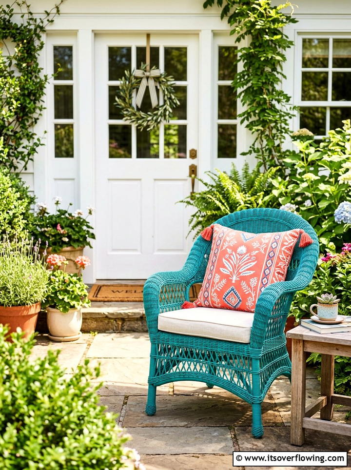 Colorful Wicker Accent Chair - 25 front porch ideas with wicker furniture