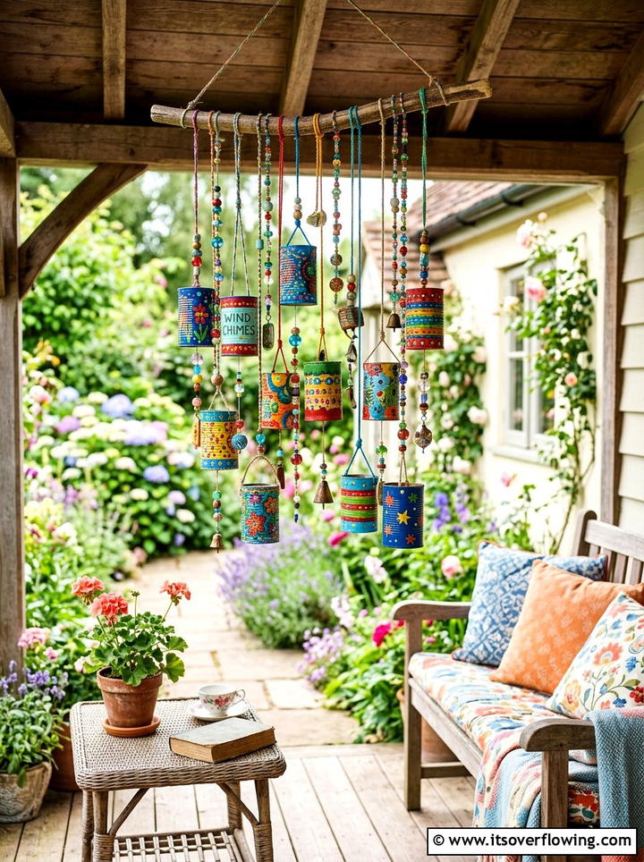Colorful Wind Chimes - 25 upcycled garden ideas with tin cans
