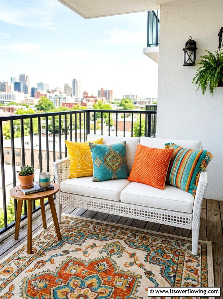 Colorful accent pillows - 25 front porch ideas for apartments