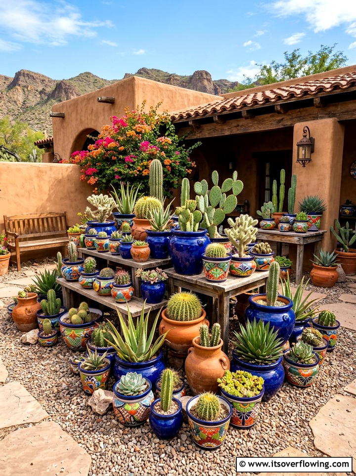 Colorful desert pottery display - 25 garden ideas for desert style